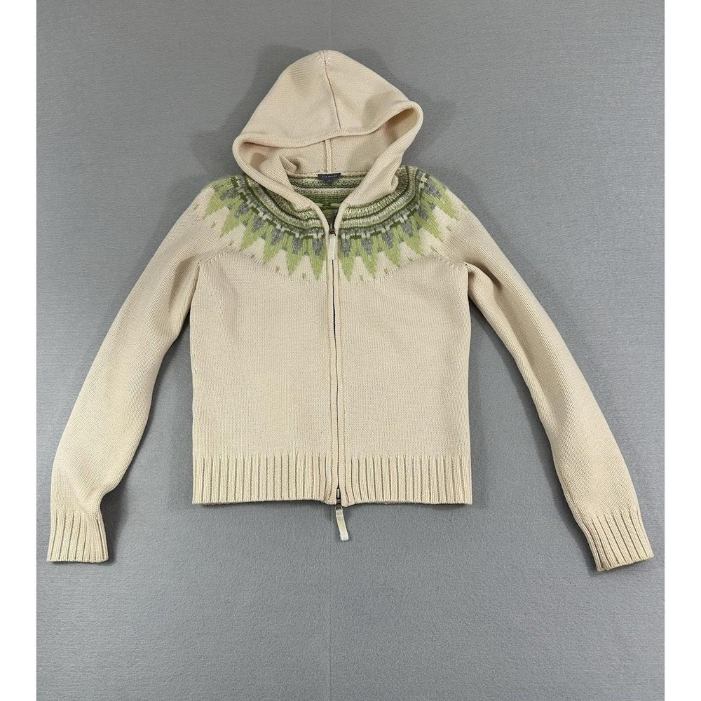 VTG Ann Taylor Womens M Merino Wool Angora Rabbit Hair Full Zip Fair Isle Hoodie - Picture 2 of 8